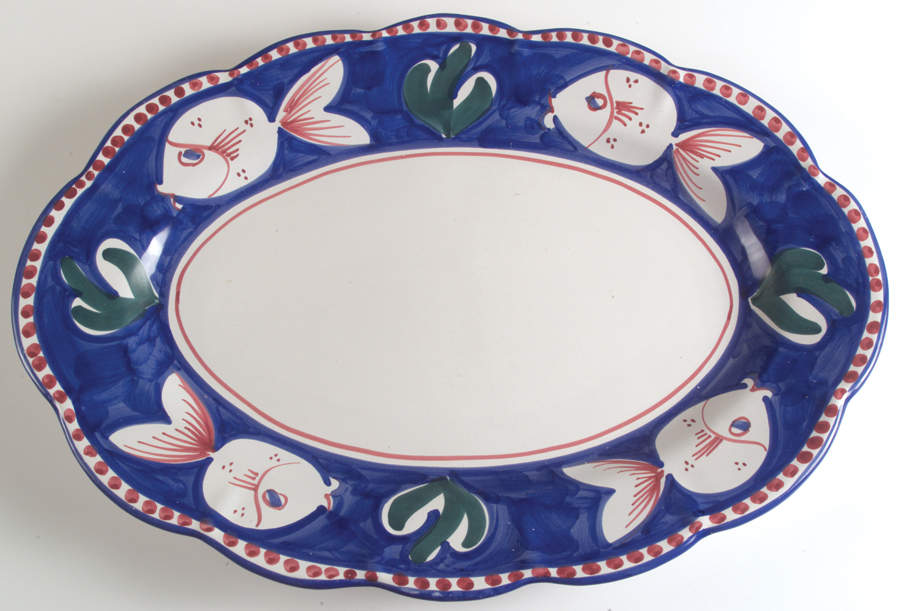 Campagna-Fish Royal Blue (Pesce) 22" Oval Serving Platter by Vietri (Italy)-1
