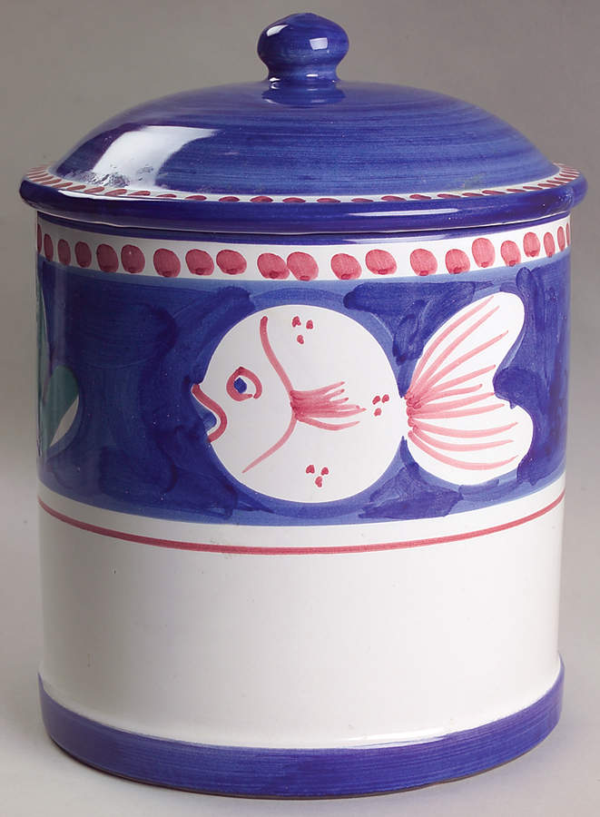 Campagna-Fish Royal Blue (Pesce) Large Canister & Lid by Vietri (Italy)-1