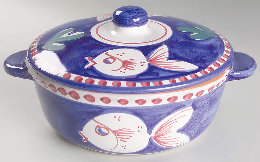 Campagna-Fish Royal Blue (Pesce) 1 Qt Round Covered Casserole by Vietri (Italy)-1