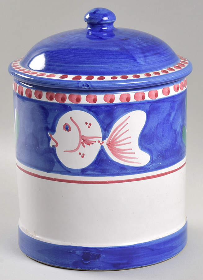 Campagna-Fish Royal Blue (Pesce) Medium Canister & Lid by Vietri (Italy)-1