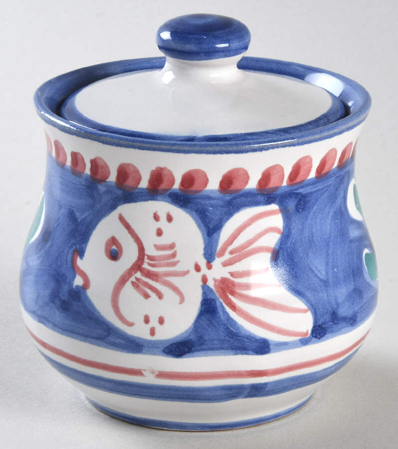 Campagna-Fish Royal Blue (Pesce) Sugar Bowl & Lid by Vietri (Italy)-1