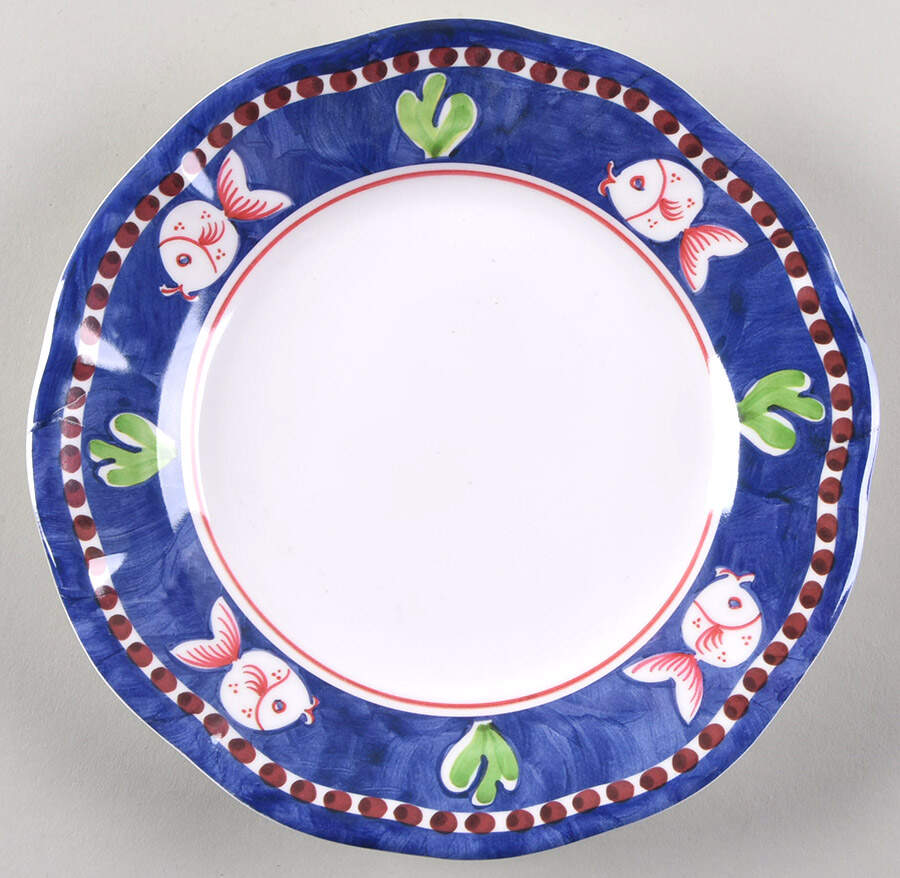 Campagna-Fish Royal Blue (Pesce) Melamine Salad/Dessert Plate by Vietri (Italy)-1