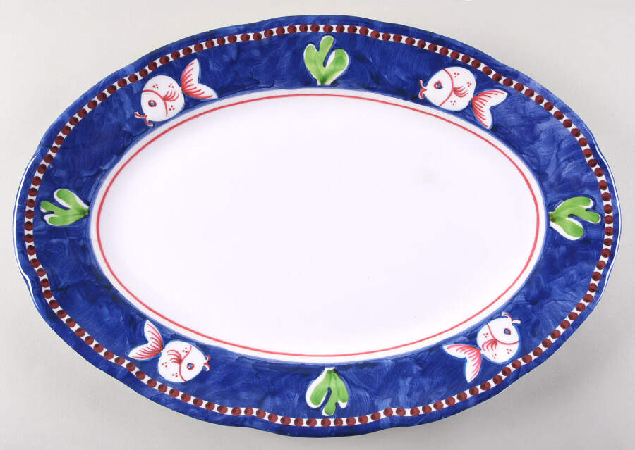 Campagna-Fish Royal Blue (Pesce) 16" Melamine Oval Serving Platter by Vietri (Italy)-1