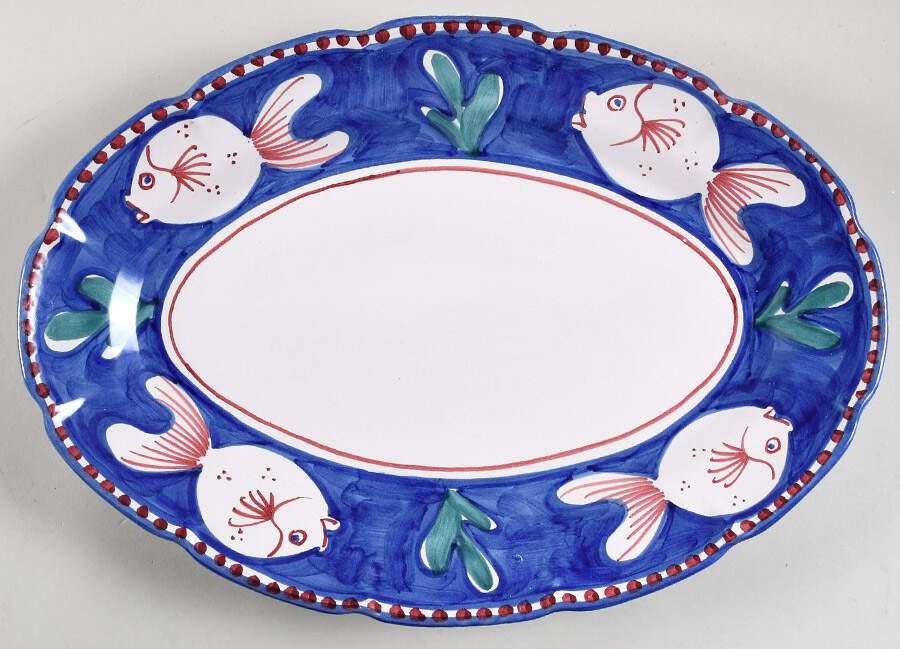 Campagna-Fish Royal Blue (Pesce) 16" Oval Serving Platter by Vietri (Italy)-1