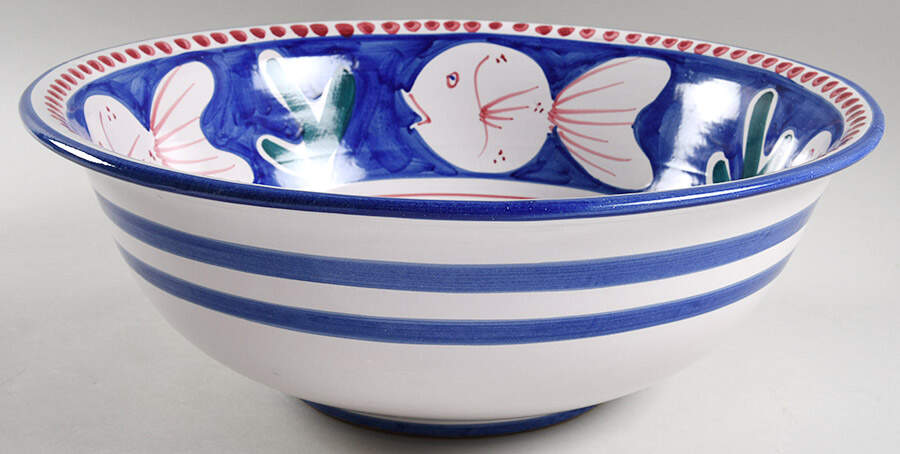 Campagna-Fish Royal Blue (Pesce) 14" Pasta Serving Bowl by Vietri (Italy)-1
