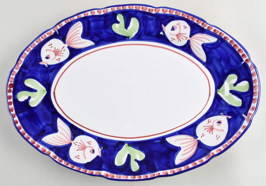 Campagna-Fish Royal Blue (Pesce) 16" Oval Serving Platter by Vietri (Italy)-1