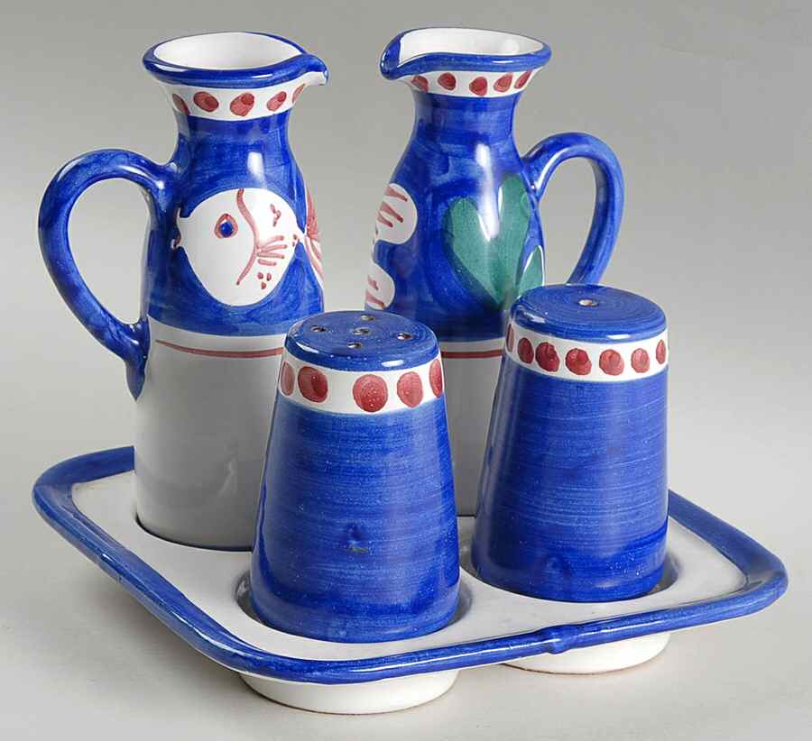 Campagna-Fish Royal Blue (Pesce) Vinegar, Oil, Salt & Pepper Tray Set by Vietri (Italy)-1