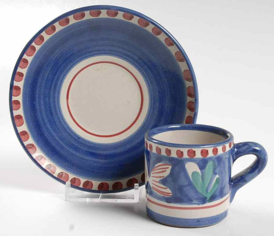 Campagna-Fish Royal Blue (Pesce) Flat Demitasse Cup & Saucer Set by Vietri (Italy)-1