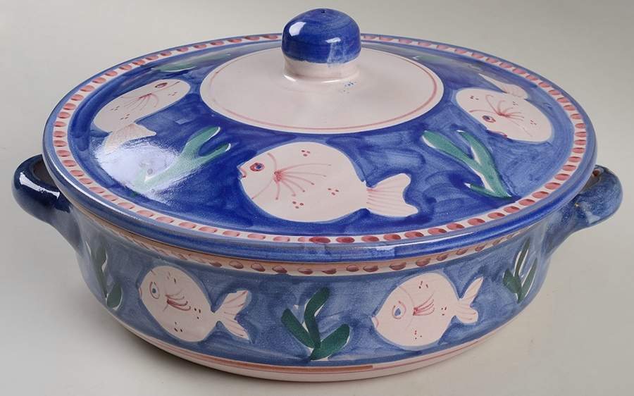 Campagna-Fish Royal Blue (Pesce) 2.5 Qt Round Covered Casserole by Vietri (Italy)-1