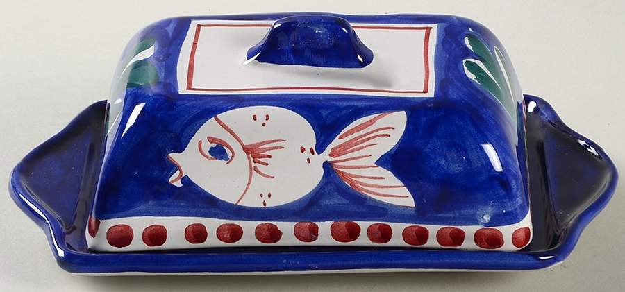Campagna-Fish Royal Blue (Pesce) Rectangular Covered Butter by Vietri (Italy)-1