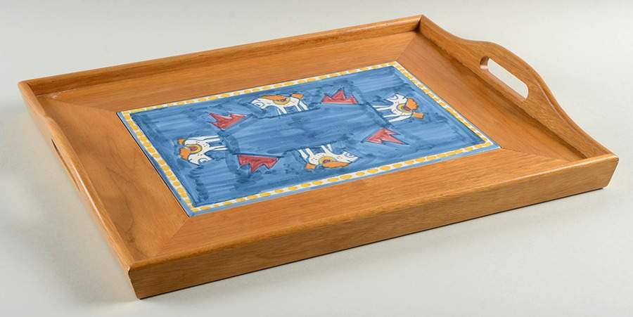 Campagna Horse (Cavallo) Rectangular Wood Tray with Tile Insert by Ceramica Artistica (CAS Vietri)-1