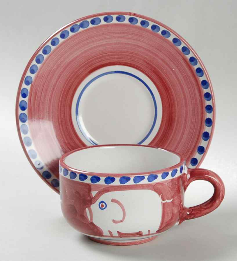 Campagna Pig (Porco) Flat Cup & Saucer Set by Vietri (Italy)-1