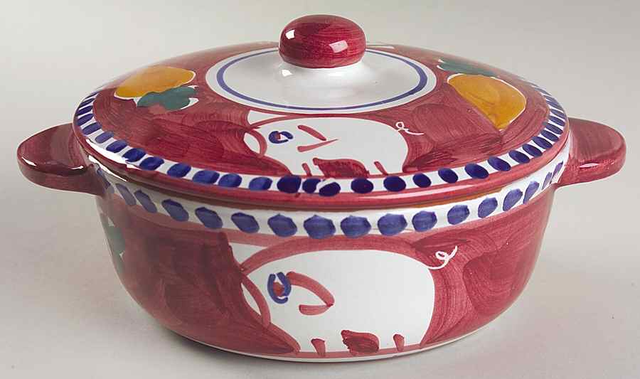 Campagna Pig (Porco) 1.25 Qt Round Covered Casserole by Vietri (Italy)-1