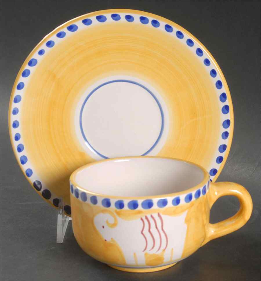 Campagna Ram (Montone) Flat Cup & Saucer Set by Vietri (Italy)-1