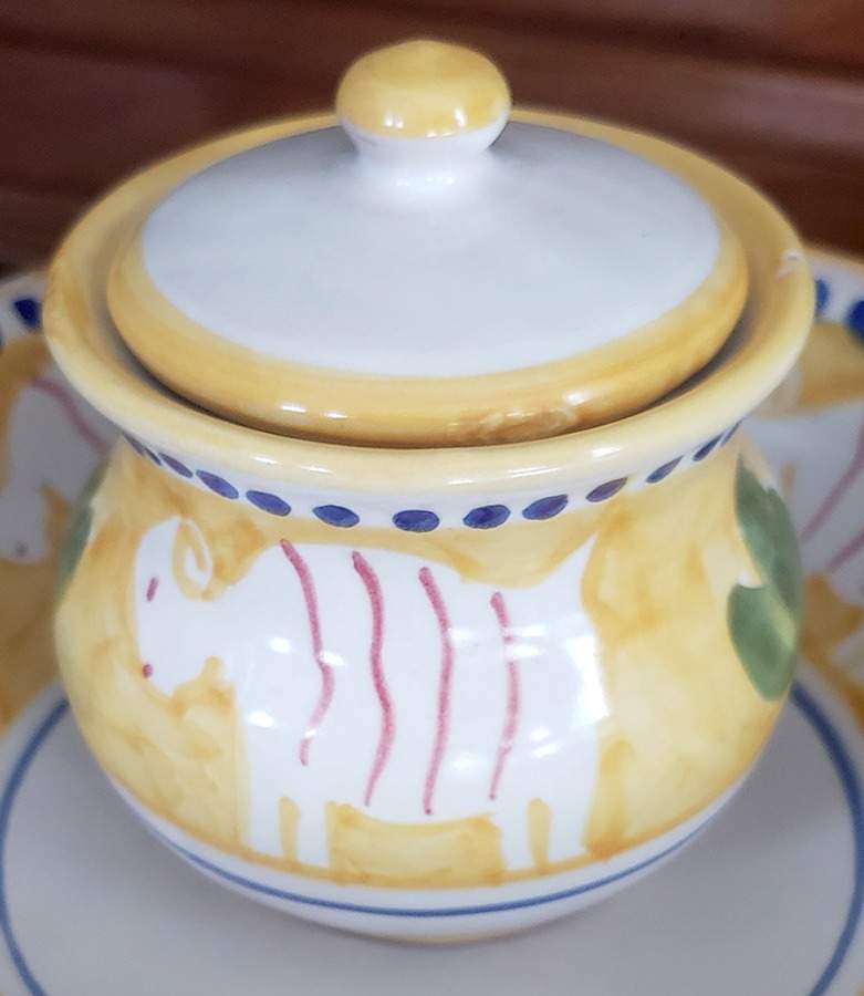 Campagna Ram (Montone) Sugar Bowl & Lid by Vietri (Italy)-1