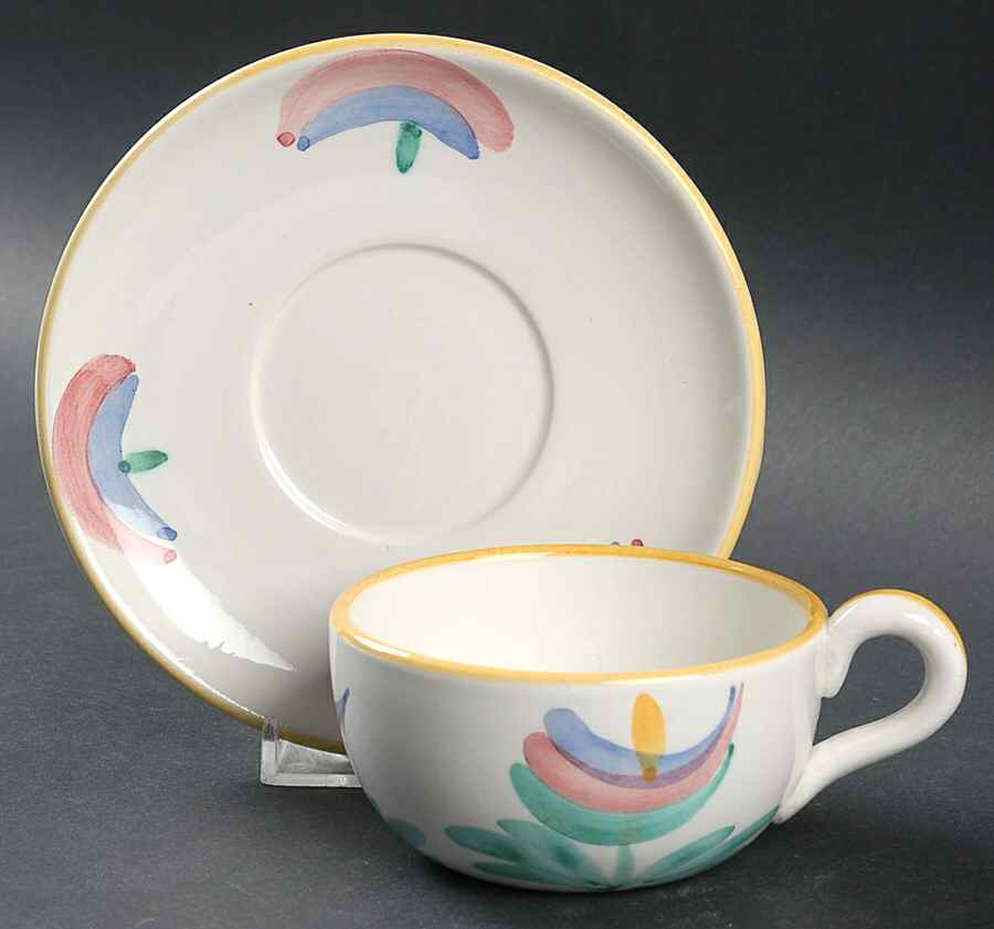 Colore Flat Cup & Saucer Set by Vietri (Italy)-1