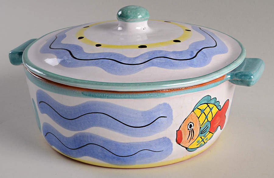 Fish Fish (Fish Completely Colored) 1.25 Qt Round Covered Casserole by Vietri (Italy)-1