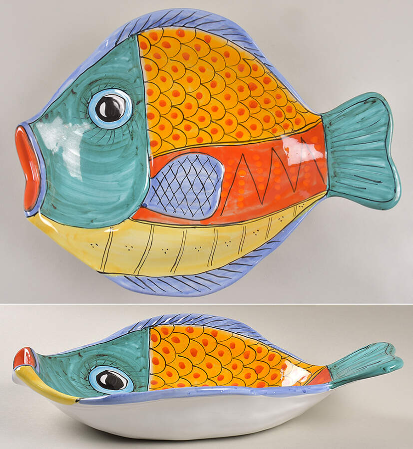 Fish Fish (Fish Completely Colored) 16" Oval Fish Dish by Vietri (Italy)-1