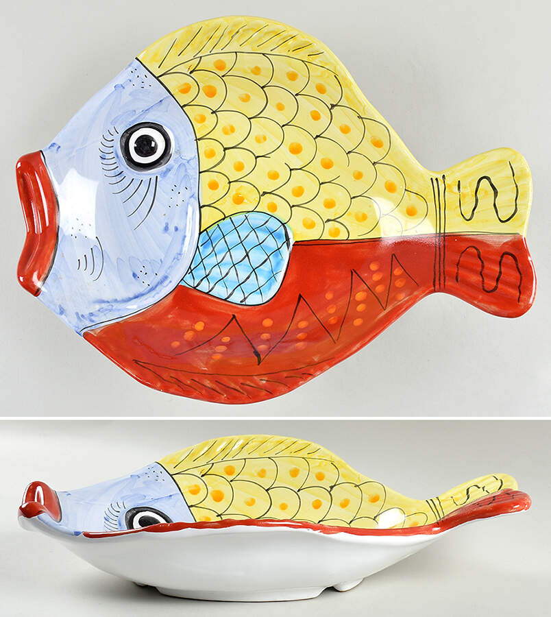 Fish Fish (Fish Completely Colored) 16" Oval Fish Dish by Vietri (Italy)-1