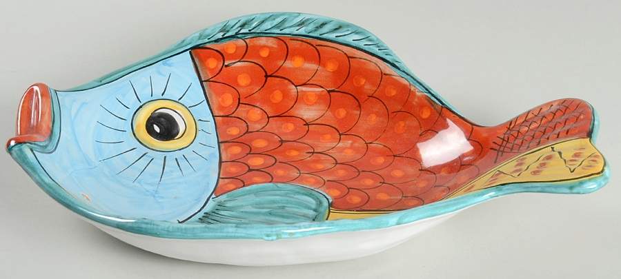 Fish Fish (Fish Completely Colored) 16" Oval Fish Dish by Vietri (Italy)-1