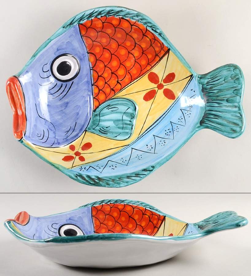 Fish Fish (Fish Completely Colored) 16" Oval Fish Dish by Vietri (Italy)-1