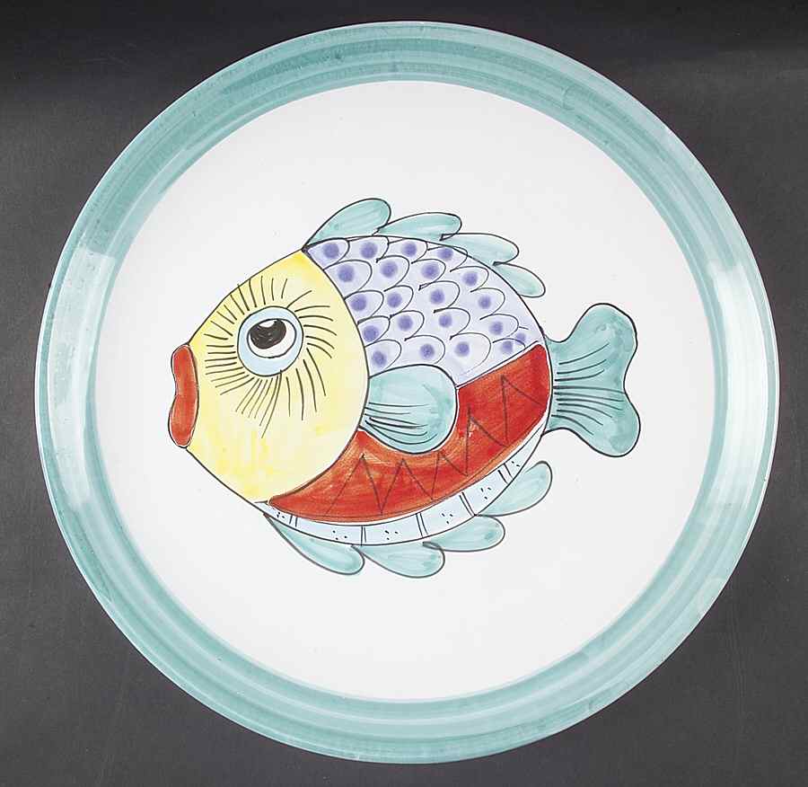 Fish Fish (Fish Completely Colored) 14" Chop Plate (Round Platter) by Vietri (Italy)-1