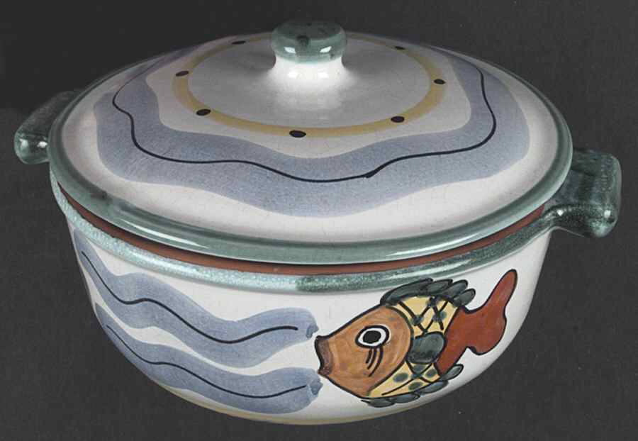 Fish Fish (Fish Completely Colored) 3.5 Quart Round Covered Casserole by Vietri (Italy)-1