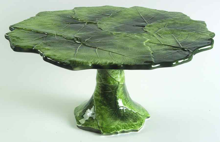 Foglia Fresca 13" Diameter Pedestal Cake Stand by Vietri (Italy)-1