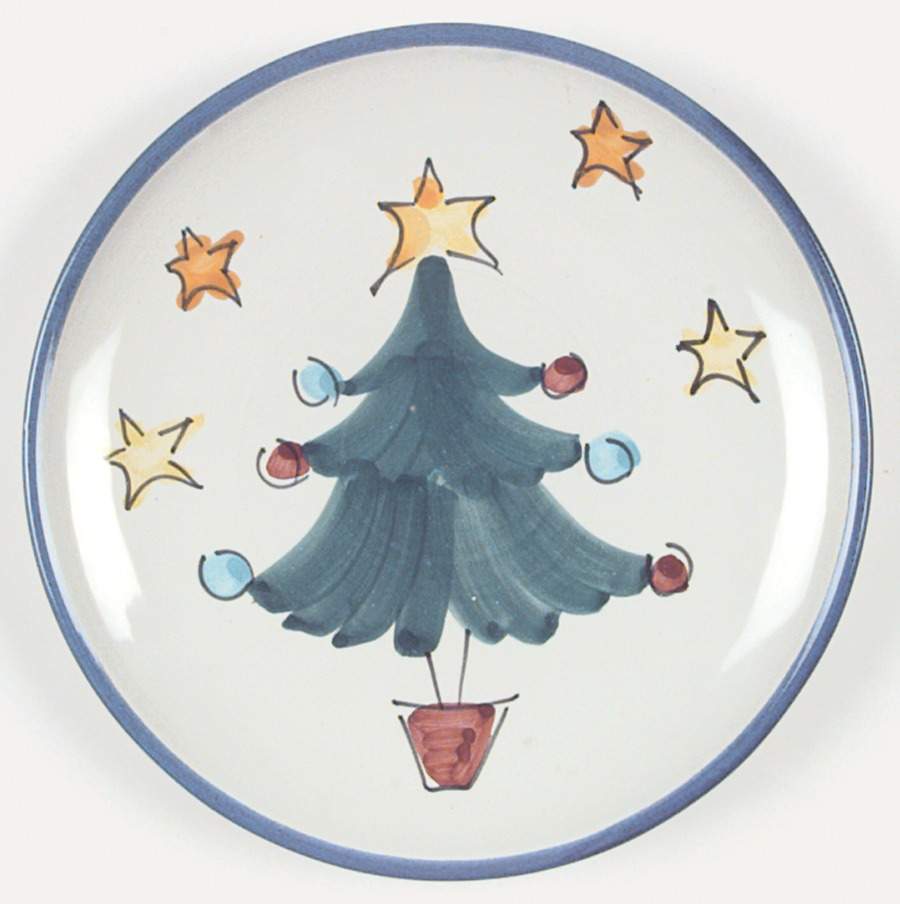 Natale (Blue Trim) Salad Plate by Vietri (Italy)-1