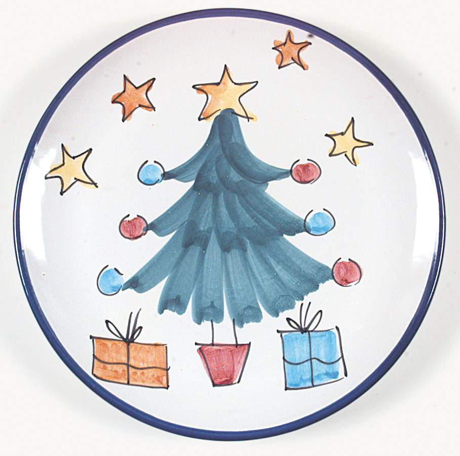 Natale (Blue Trim) Dinner Plate by Vietri (Italy)-1