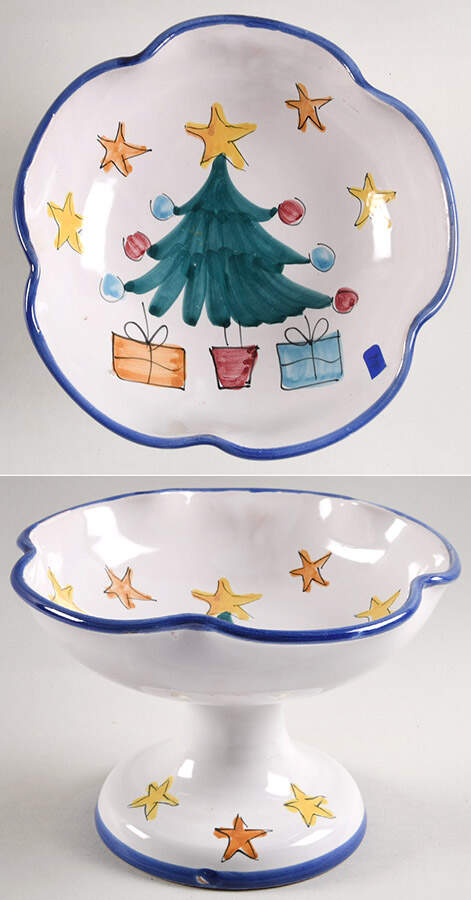 Natale (Blue Trim) Round Compote (Height X Width) by Vietri (Italy)-1
