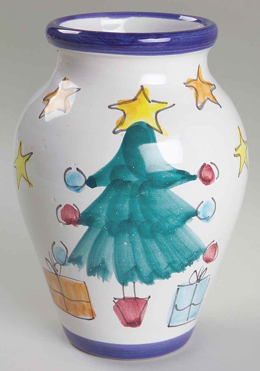Natale (Blue Trim) 6" Vase by Vietri (Italy)-1