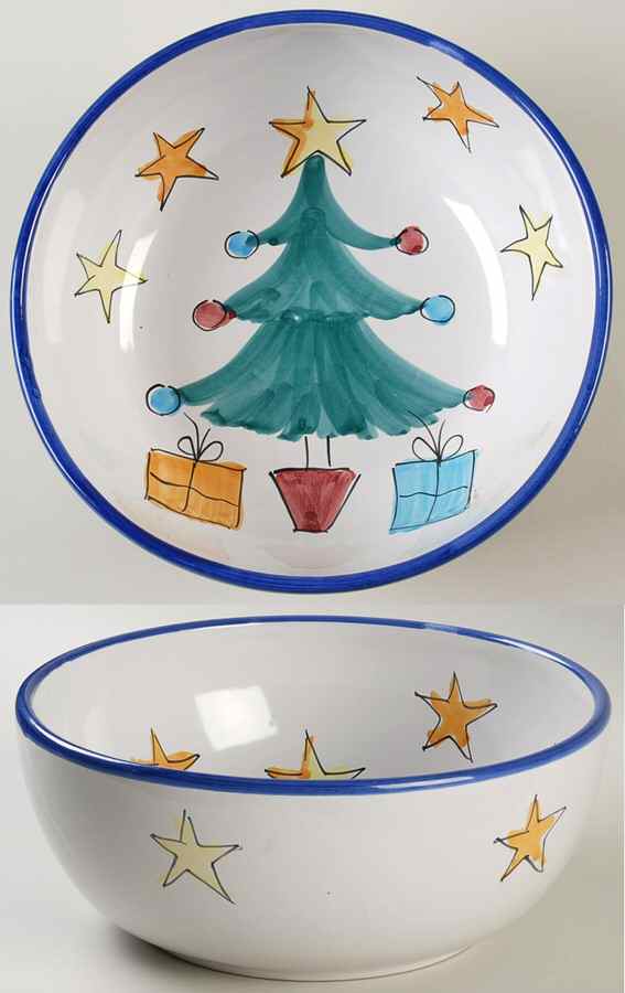 Natale (Blue Trim) 10" Round Vegetable Bowl by Vietri (Italy)-1