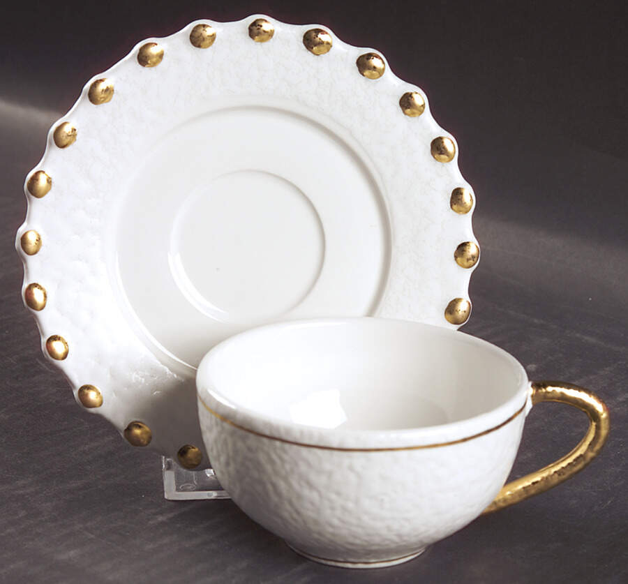 Palladio Gold Flat Cup & Saucer Set by Vietri (Italy)-1