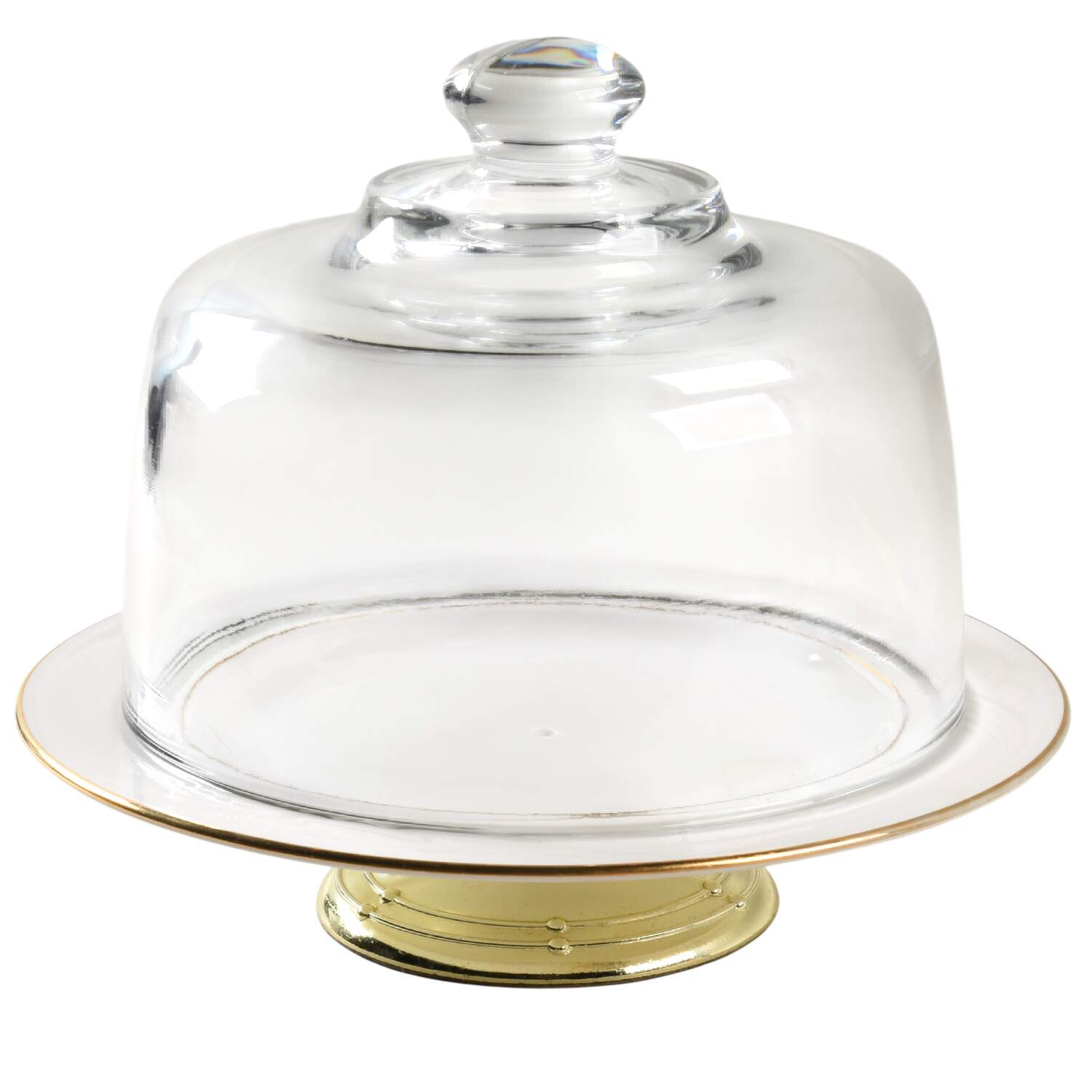 Palladio Gold 6 1/2"-7 1/2" Footed Cheese Plate w/ Glass Dome HC by Vietri (Italy)-1