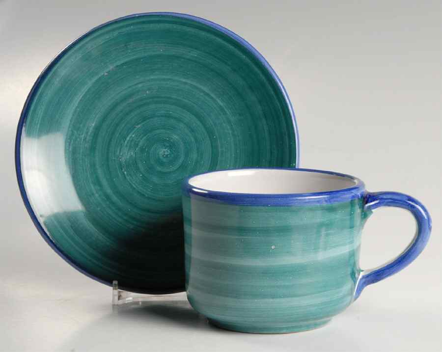 Rainbow Hunter Green Flat Cup & Saucer Set by Vietri (Italy)-1