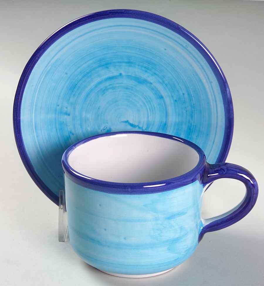 Rainbow Turquoise Flat Cup & Saucer Set by Vietri (Italy)-1