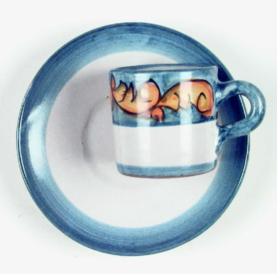 Florentine Blue and Yellow Flat Demitasse Cup & Saucer Set by Vietri (Italy)-1