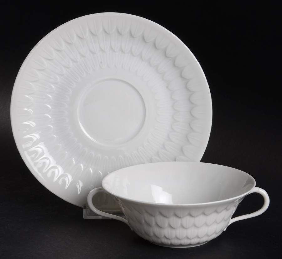 Florence (White Undecorated) Flat Cream Soup Bowl & Saucer Set by Vignaud-1
