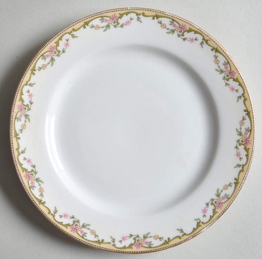 The Meuse (Pink & Yellow Flowers, Green) Bread & Butter Plate by Vignaud-1