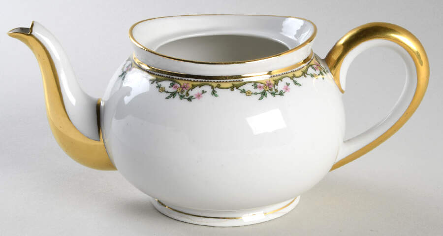 The Meuse (Pink & Yellow Flowers, Green) Teapot No Lid by Vignaud-1