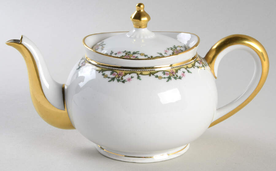 The Meuse (Pink & Yellow Flowers, Green) Teapot & Lid by Vignaud-1