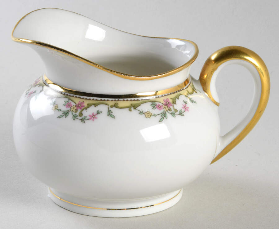 The Meuse (Pink & Yellow Flowers, Green) Creamer by Vignaud-1