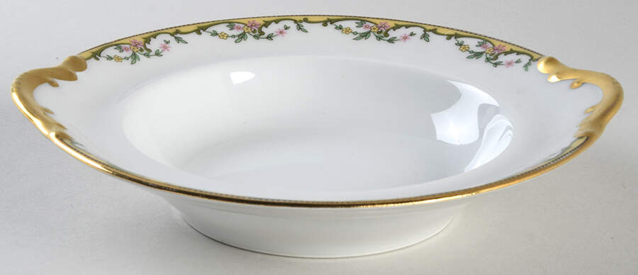 The Meuse (Pink & Yellow Flowers, Green) Round Butter No Lid by Vignaud-1