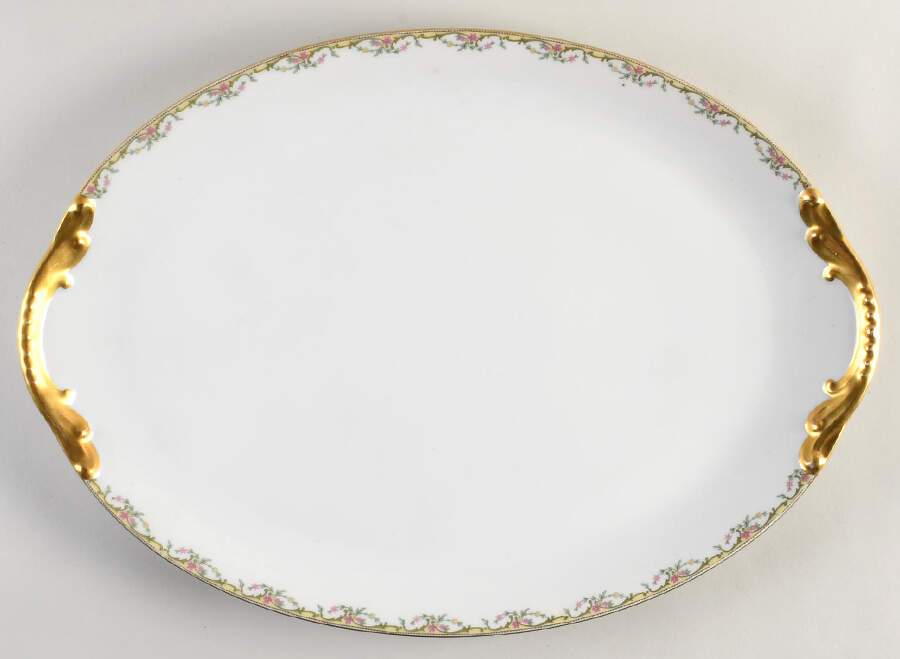 The Meuse (Pink & Yellow Flowers, Green) 18" Oval Serving Platter by Vignaud-1