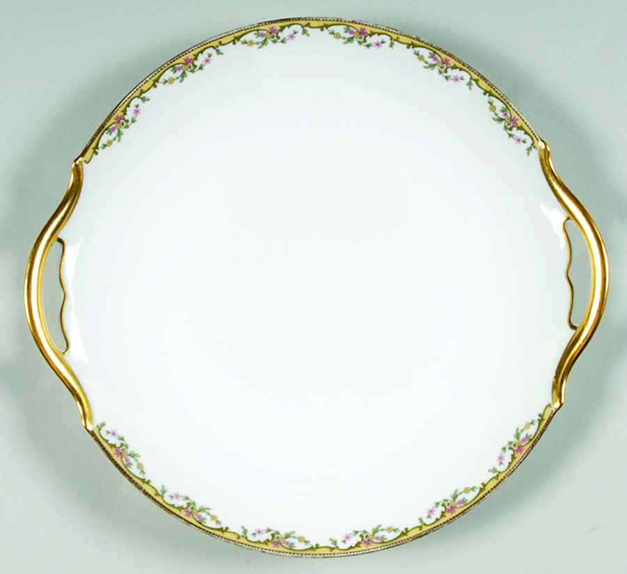 The Meuse (Pink & Yellow Flowers, Green) Handled Cake Plate by Vignaud-1
