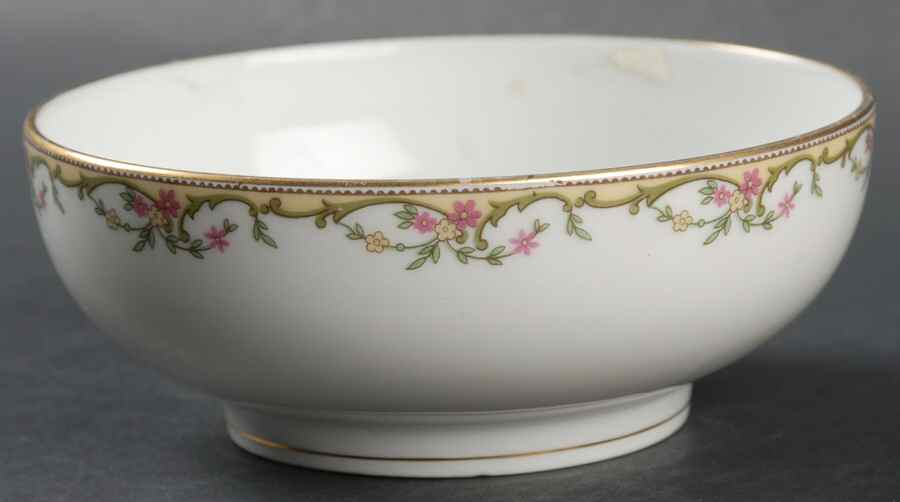 The Meuse (Pink & Yellow Flowers, Green) Oatmeal Bowl by Vignaud-1