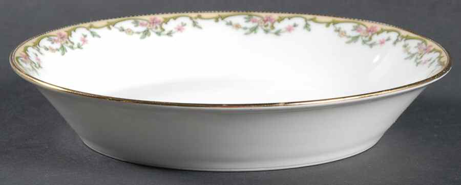 The Meuse (Pink & Yellow Flowers, Green) Coupe Cereal Bowl by Vignaud-1