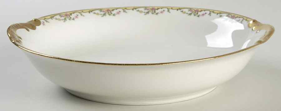 The Meuse (Pink & Yellow Flowers, Green) 9" Round Vegetable Bowl by Vignaud-1