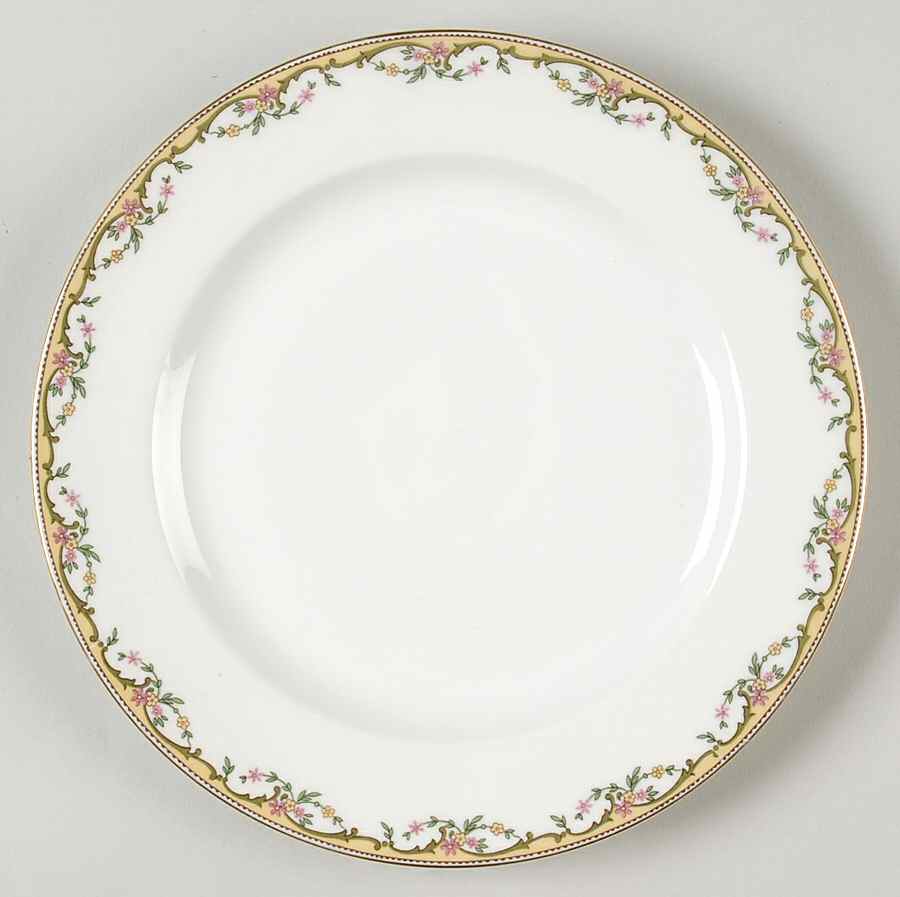 The Meuse (Pink & Yellow Flowers, Green) Luncheon Plate by Vignaud-1